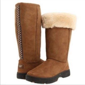 UGG Ultra Tall Tasman Braid Shearling Suede Boots Chestnut Tan Size 8